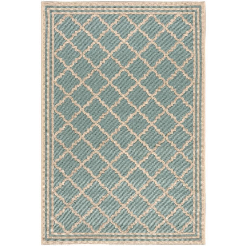 SAFAVIEH Beach House Aqua/Cream 5 ft. x 8 ft. Trellis Indoor/Outdoor Patio  Area Rug BHS121K-5