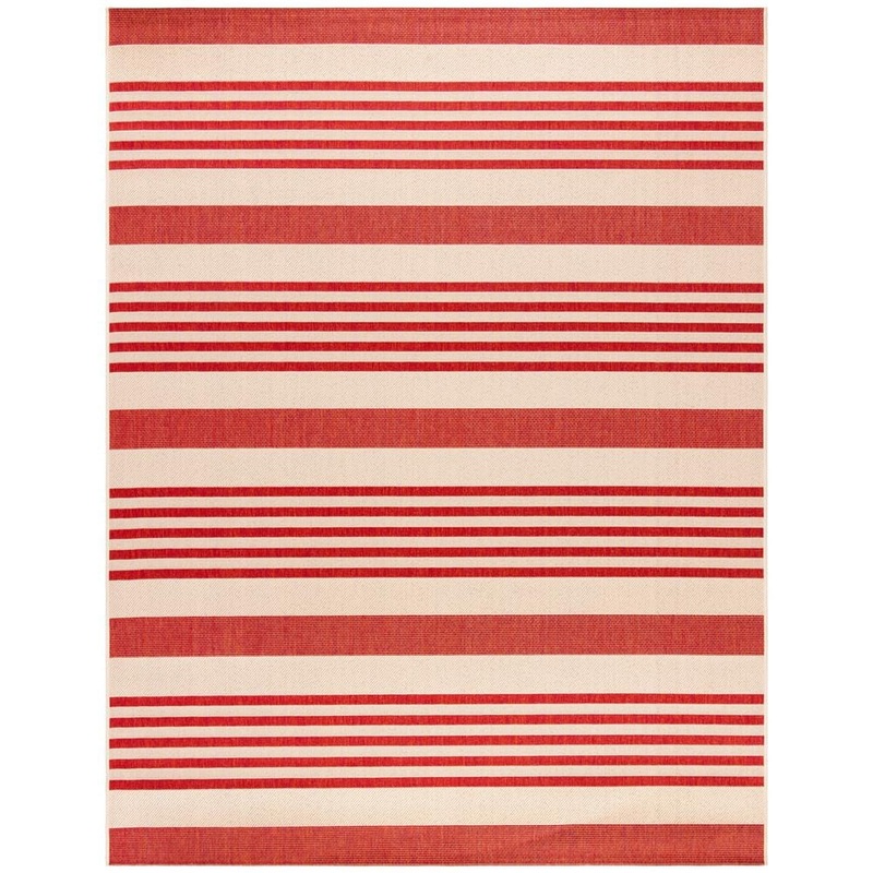 SAFAVIEH Beach House Beige/Red Doormat 3 ft. x 5 ft. Striped Indoor/Outdoor Area Rug BHS222Q-3