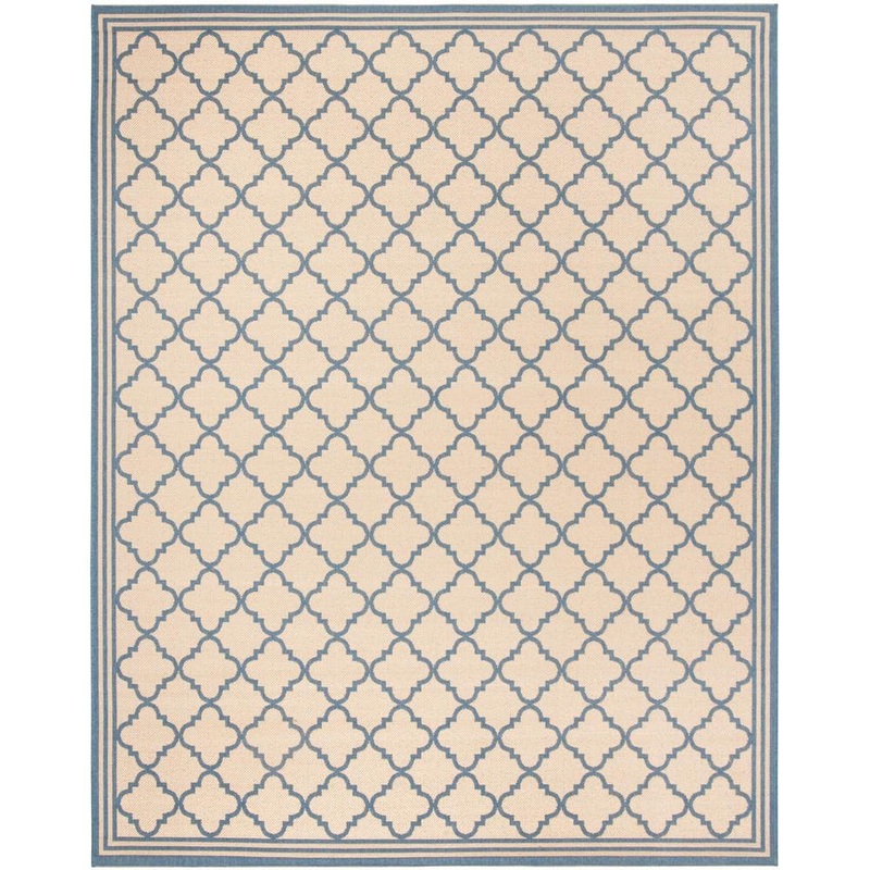 SAFAVIEH Beach House Cream/Blue 9 ft. x 12 ft. Trellis Indoor/Outdoor Patio  Area Rug BHS121N-9