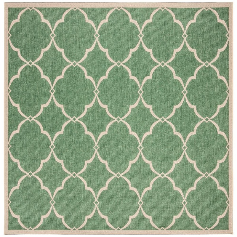 SAFAVIEH Beach House Green/Creme 7 ft. x 7 ft. Square Trellis Geometric Indoor/Outdoor Area Rug BHS125Y-6SQ