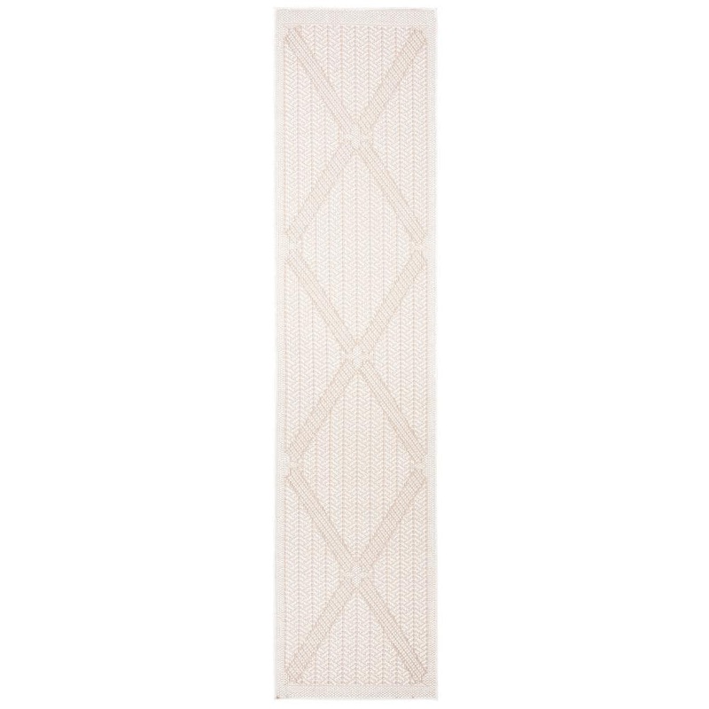 SAFAVIEH Bermuda Cream/Beige 2 ft. x 12 ft. Runner Geometric Border Indoor/Outdoor Area Rug BMU811A-212