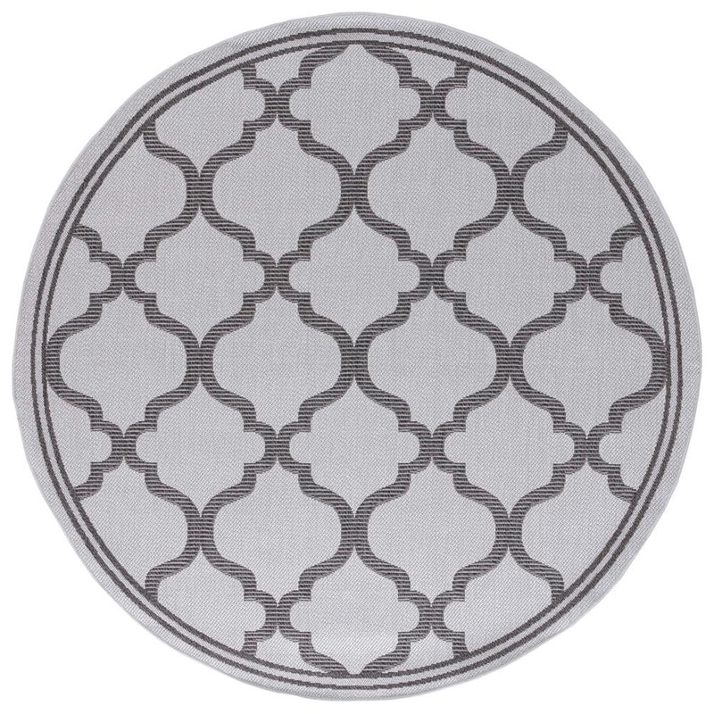 SAFAVIEH Bermuda Gray/Brown 7 ft. x 7 ft. Round Border Trellis Indoor/Outdoor Area Rug BMU810T-7R