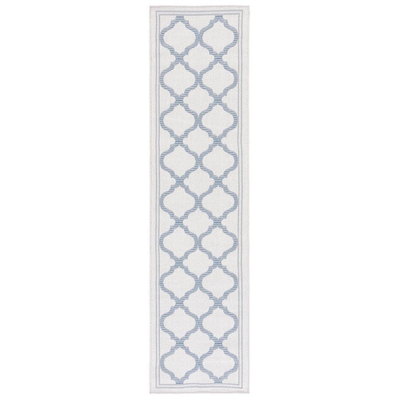 SAFAVIEH Bermuda Ivory/Blue 2 ft. x 8 ft. Runner Border Trellis Indoor/Outdoor Area Rug BMU810L-28