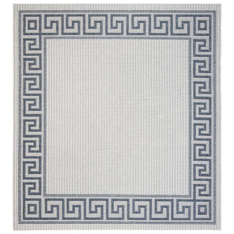 SAFAVIEH Bermuda Ivory/Blue 5 ft. x 5 ft. Square Border Striped Indoor/Outdoor Area Rug BMU820A-5SQ