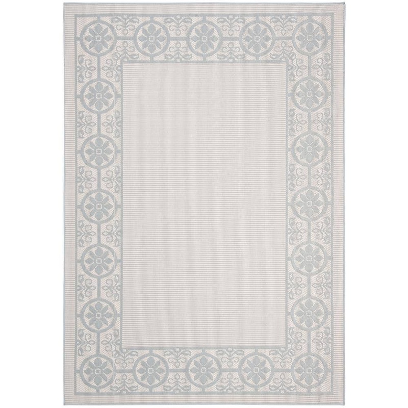 SAFAVIEH Bermuda Ivory/Light Blue 9 ft. x 12 ft. Floral Indoor/Outdoor Patio  Area Rug BMU815B-9