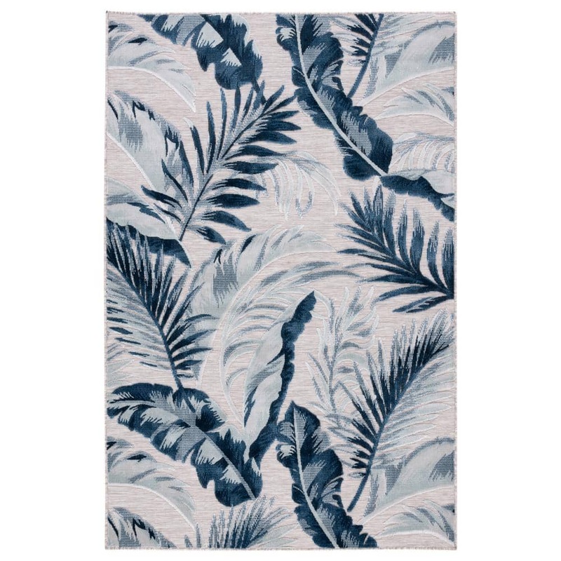 SAFAVIEH Cabana Beige/Navy 5 ft. x 8 ft. Multi-Leaf Gradient Indoor/Outdoor Area Rug CBN452F-5