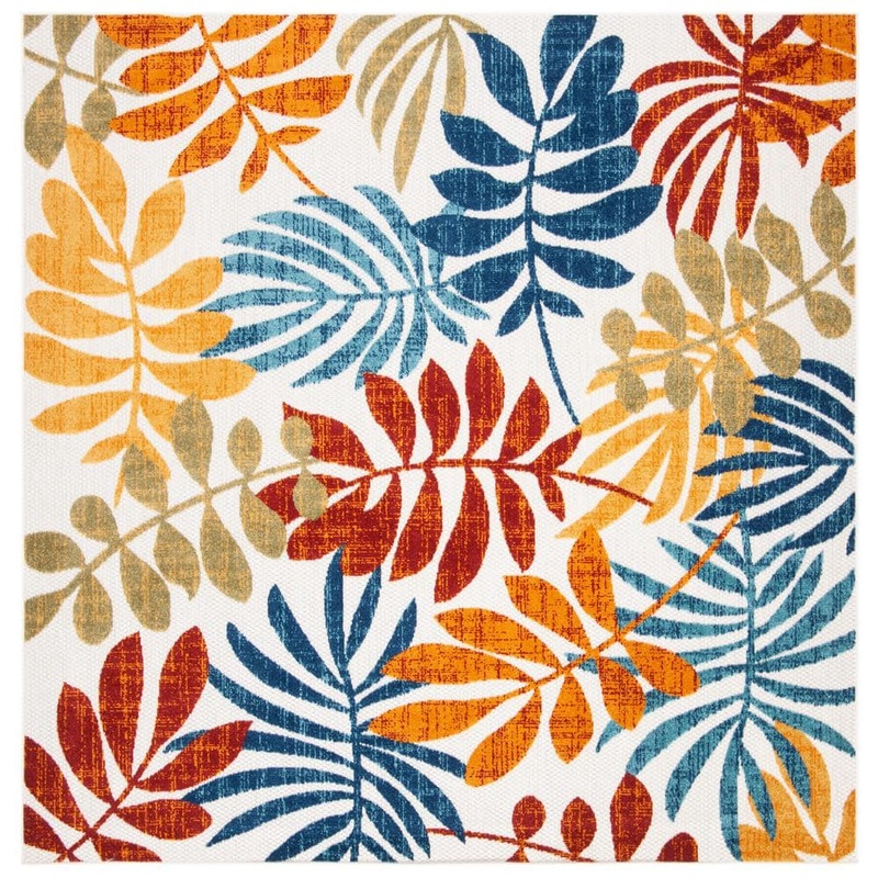 SAFAVIEH Cabana Cream/Red 7 ft. x 7 ft. Abstract Palm Leaf Indoor/Outdoor Patio  Square Area Rug CBN814A-7SQ