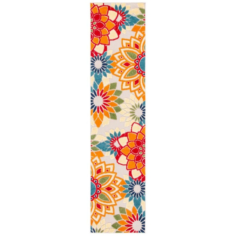 SAFAVIEH Cabana Ivory/Orange 2 ft. x 5 ft. Retro Floral Indoor/Outdoor Runner Rug CBN328A-25