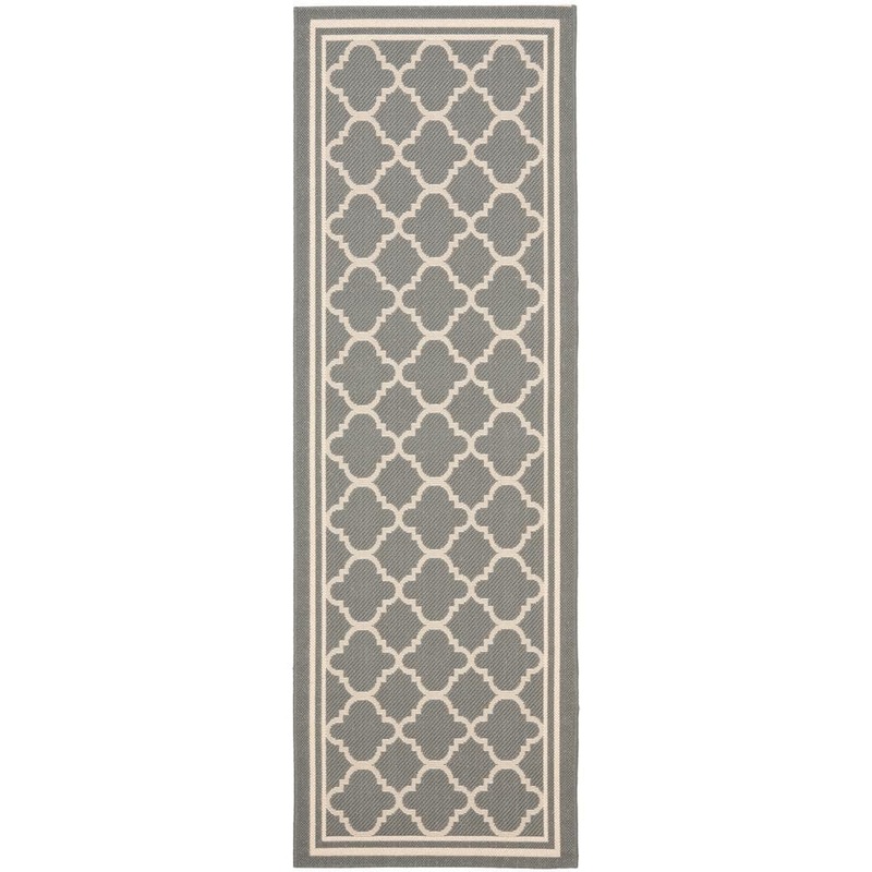 SAFAVIEH Courtyard Anthracite/Beige 2 ft. x 16 ft. Geometric Indoor/Outdoor Patio  Runner Rug CY6918-246-216