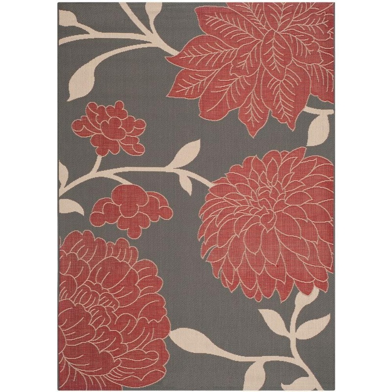 SAFAVIEH Courtyard Anthracite/Red 7 ft. x 10 ft. Floral Indoor/Outdoor Patio  Area Rug CY7321-246A11-6
