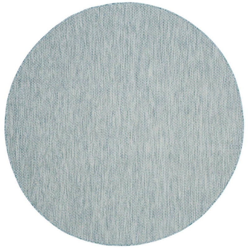 SAFAVIEH Courtyard Aqua/Gray 9 ft. x 9 ft. Solid Distressed Indoor/Outdoor Patio  Round Area Rug CY8521-37121-9R