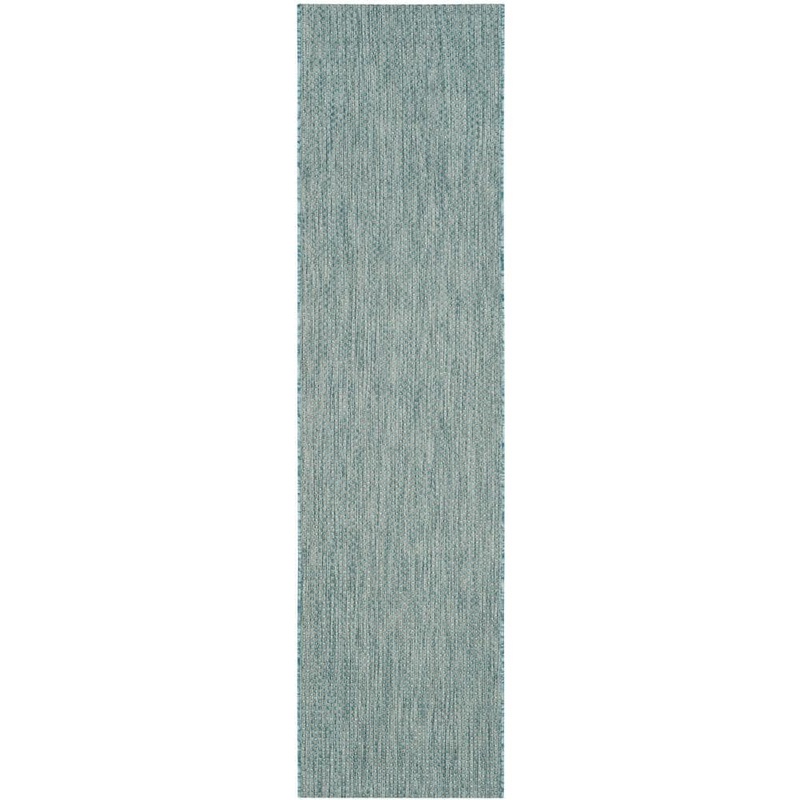SAFAVIEH Courtyard Aqua/Gray Door Mat 2 ft. x 5 ft. Runner Solid Color Distressed Indoor/Outdoor Area Rug CY8521-37121-25