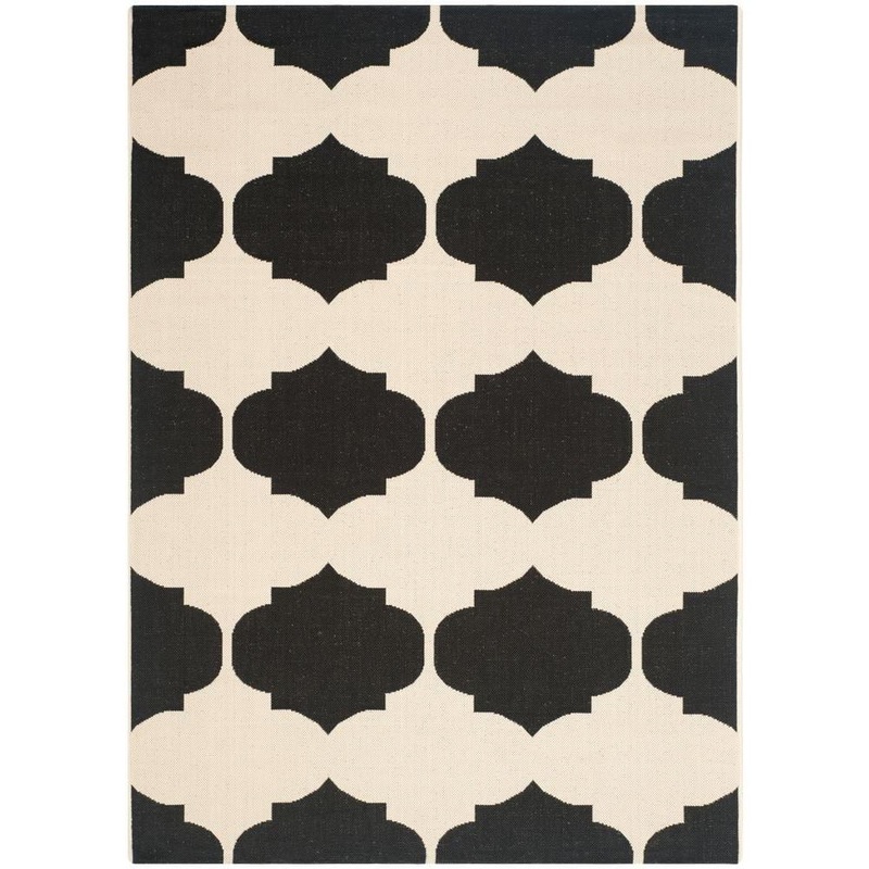 SAFAVIEH Courtyard Beige/Black 5 ft. x 8 ft. Geometric Indoor/Outdoor Patio  Area Rug CY6162-256-5