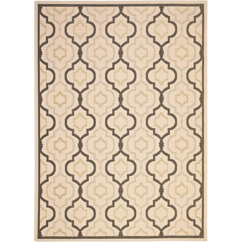 SAFAVIEH Courtyard Beige/Black 9 ft. x 12 ft. Geometric Indoor/Outdoor Patio  Area Rug CY7938-256A21-9