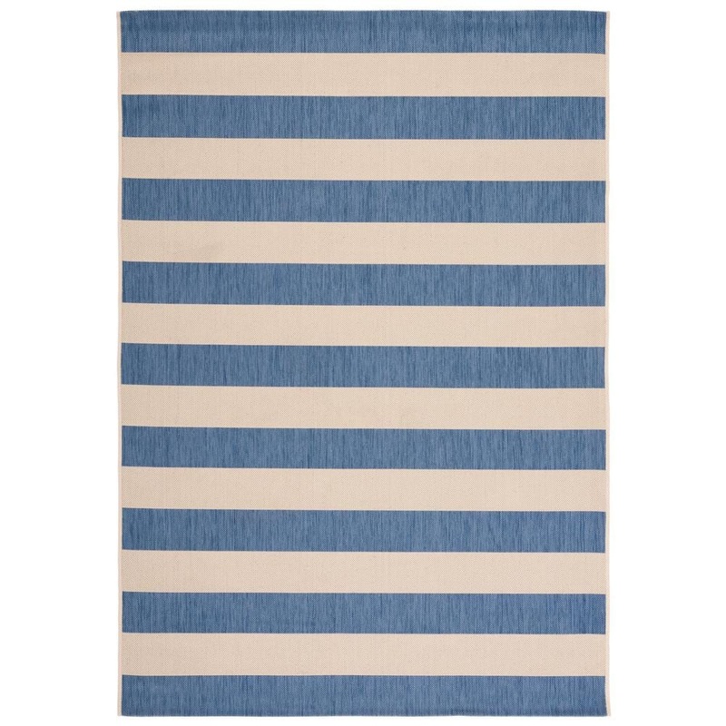 SAFAVIEH Courtyard Beige/Blue 9 ft. x 12 ft. Awning Stripe Indoor/Outdoor Area Rug CY6812-23312-9