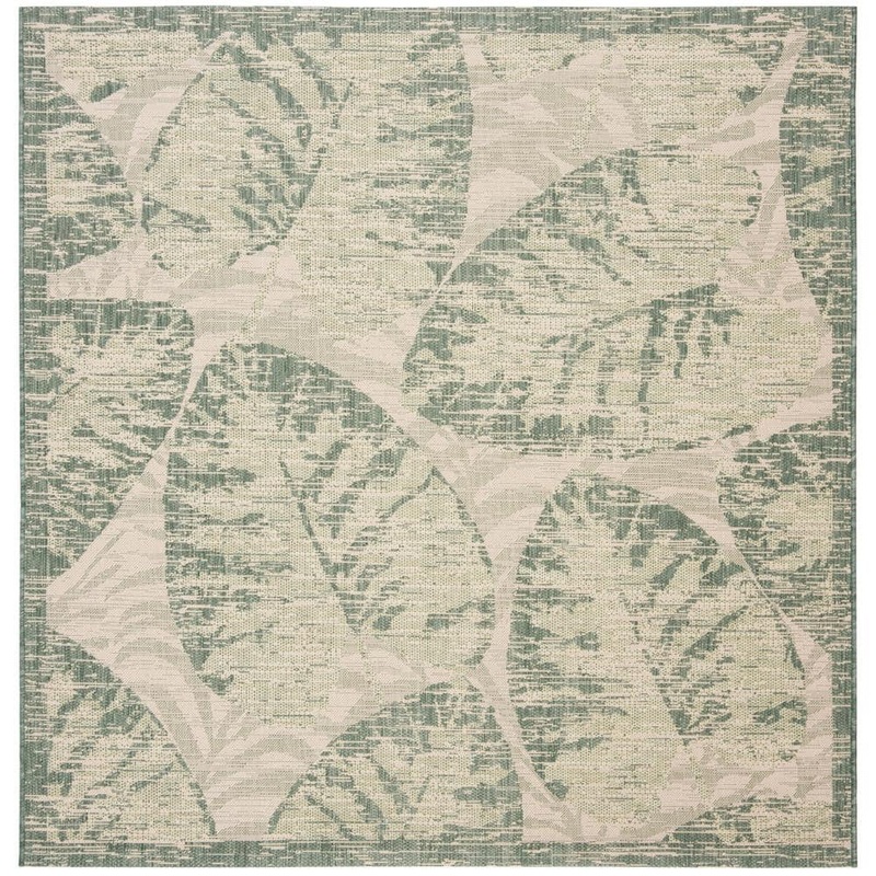 SAFAVIEH Courtyard Beige/Green 7 ft. x 7 ft. Square Floral Indoor/Outdoor Patio  Area Rug CY7556-32212-7SQ