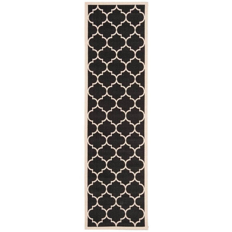 SAFAVIEH Courtyard Black/Beige 2 ft. x 14 ft. Geometric Indoor/Outdoor Patio  Runner Rug CY6914-266-214