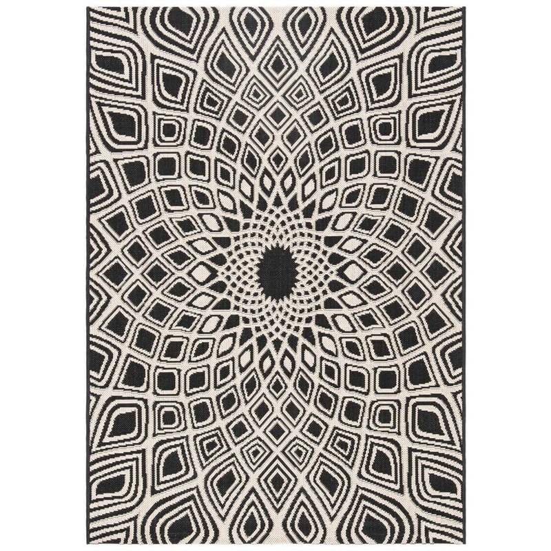 SAFAVIEH Courtyard Black/Beige 4 ft. x 6 ft. Geometric Indoor/Outdoor Patio  Area Rug CY6616-25621-4