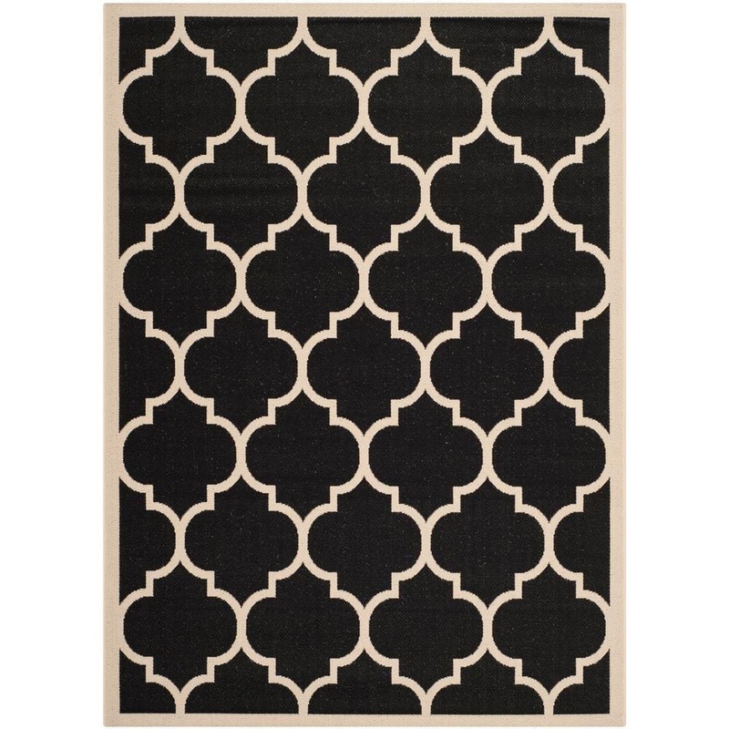 SAFAVIEH Courtyard Black/Beige 4 ft. x 6 ft. Geometric Indoor/Outdoor Patio  Area Rug CY6914-266-4
