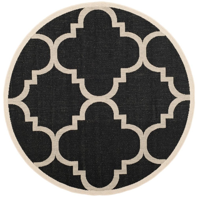 SAFAVIEH Courtyard Black/Beige 5 ft. x 5 ft. Round Geometric Indoor/Outdoor Patio  Area Rug CY6243-266-5R