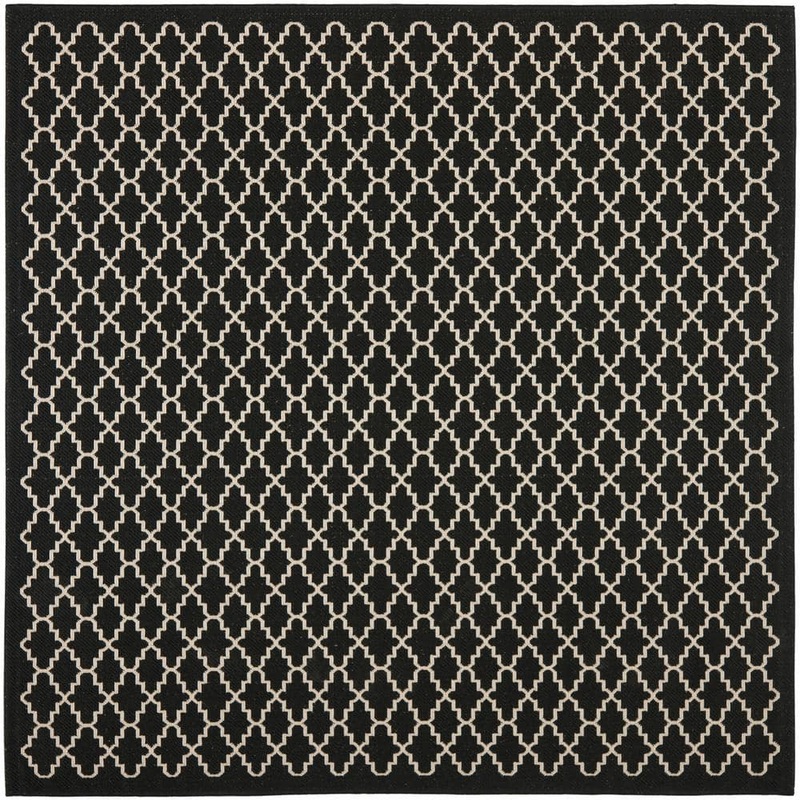 SAFAVIEH Courtyard Black/Beige 5 ft. x 5 ft. Square Geometric Indoor/Outdoor Patio  Area Rug CY6919-226-5SQ