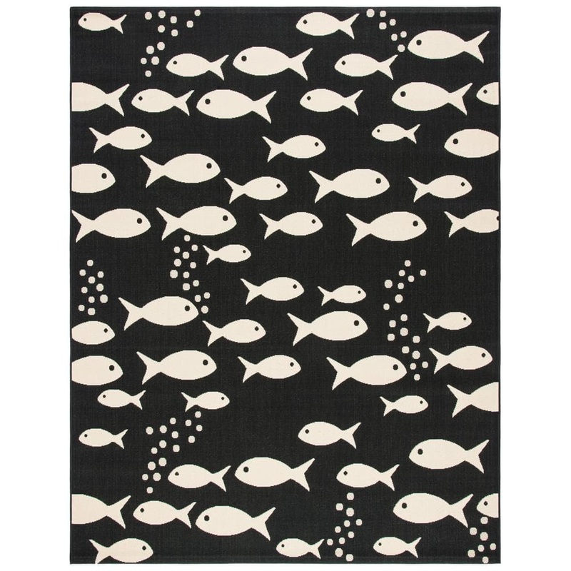 SAFAVIEH Courtyard Black/Beige 9 ft. x 12 ft. Novelty Fish Indoor/Outdoor Patio  Area Rug CY6012-256-9