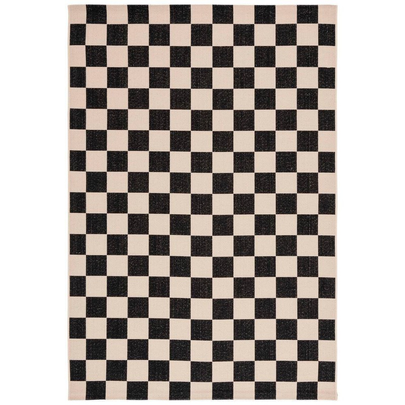 SAFAVIEH Courtyard Black/Beige Doormat 3 ft. x 5 ft. Checkered Indoor/Outdoor Area Rug CY6442-25621-3