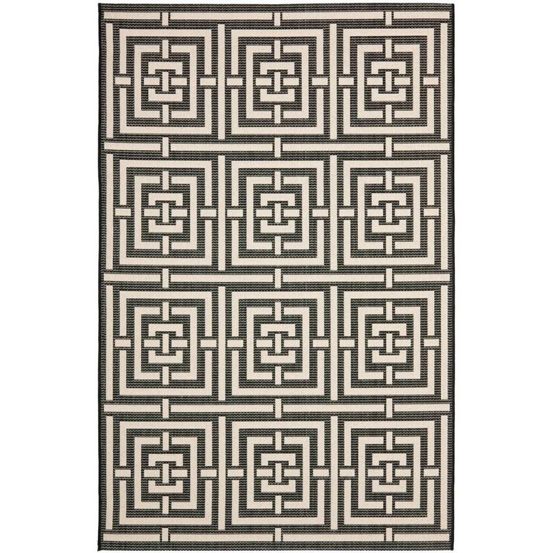 SAFAVIEH Courtyard Black/Bone 7 ft. x 10 ft. Geometric Indoor/Outdoor Patio  Area Rug CY6937-26-6