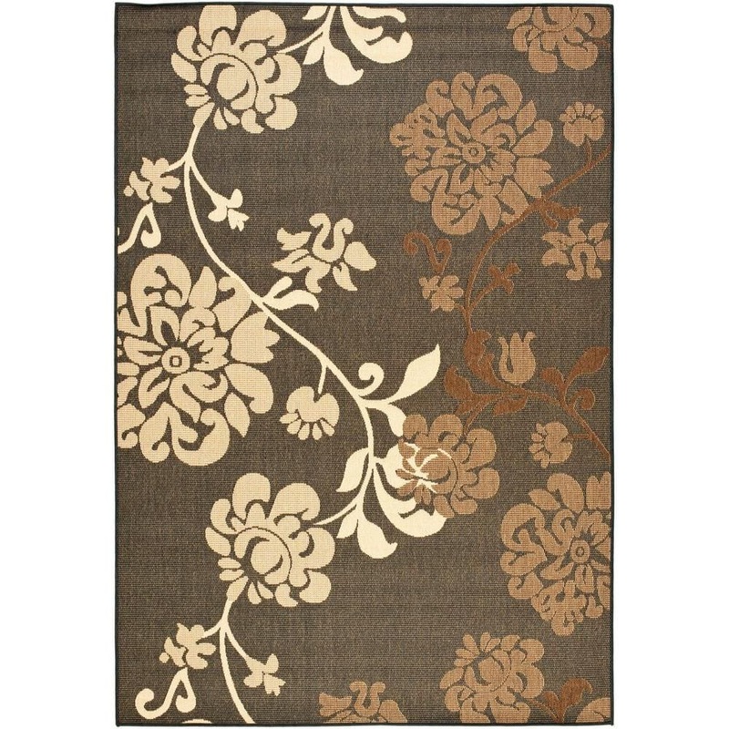 SAFAVIEH Courtyard Black Natural/Brown 4 ft. x 6 ft. Floral Indoor/Outdoor Patio  Area Rug CY4027D-4