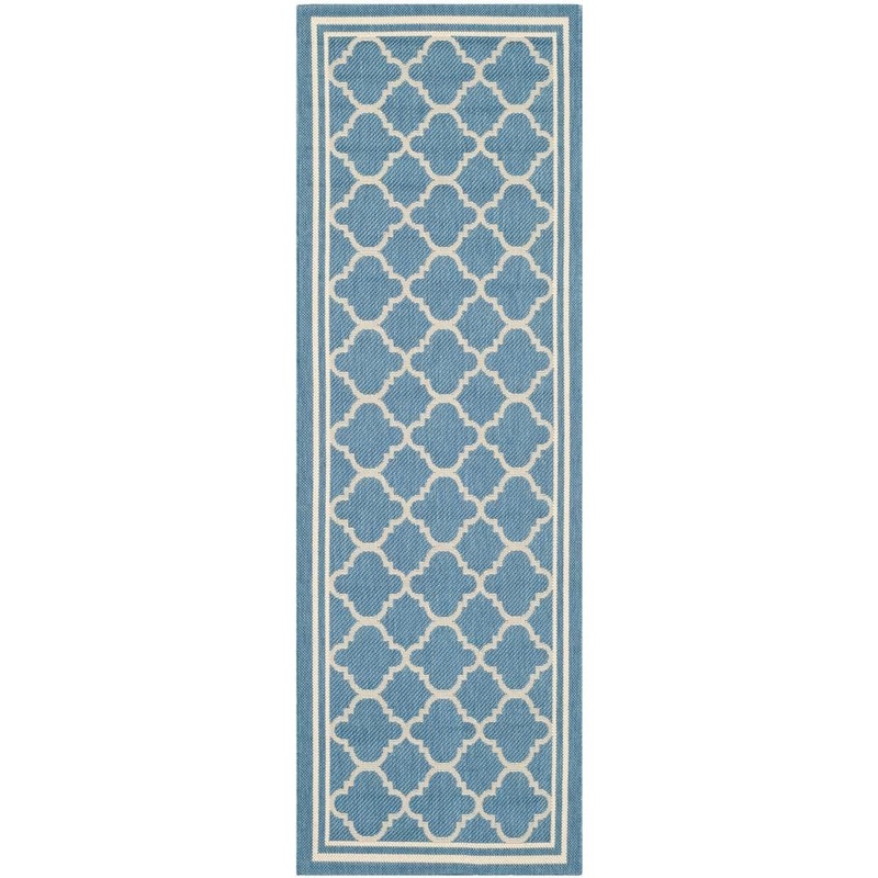 SAFAVIEH Courtyard Blue/Beige 2 ft. x 18 ft. Geometric Indoor/Outdoor Patio  Runner Rug CY6918-243-218
