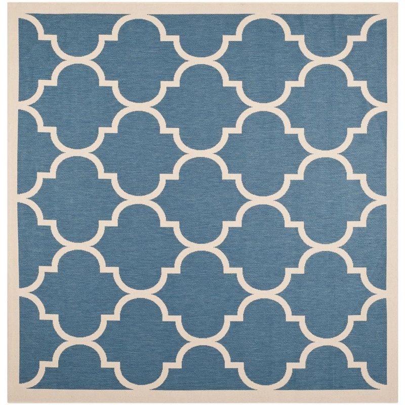 SAFAVIEH Courtyard Blue/Beige 5 ft. x 5 ft. Square Geometric Indoor/Outdoor Patio  Area Rug CY6914-243-5SQ