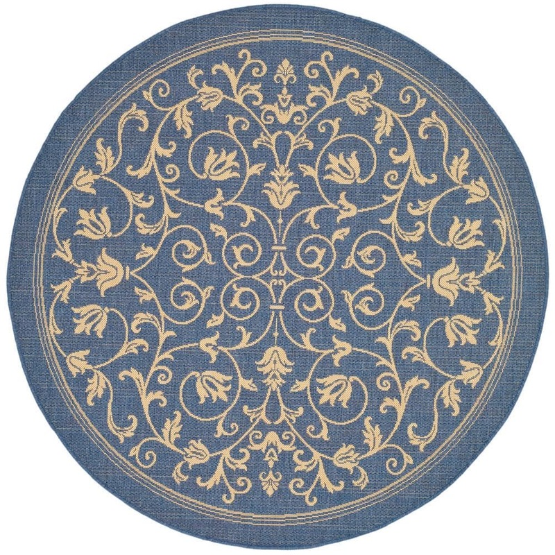 SAFAVIEH Courtyard Blue/Natural 5 ft. x 5 ft. Round Border Indoor/Outdoor Patio  Area Rug CY2098-3103-5R