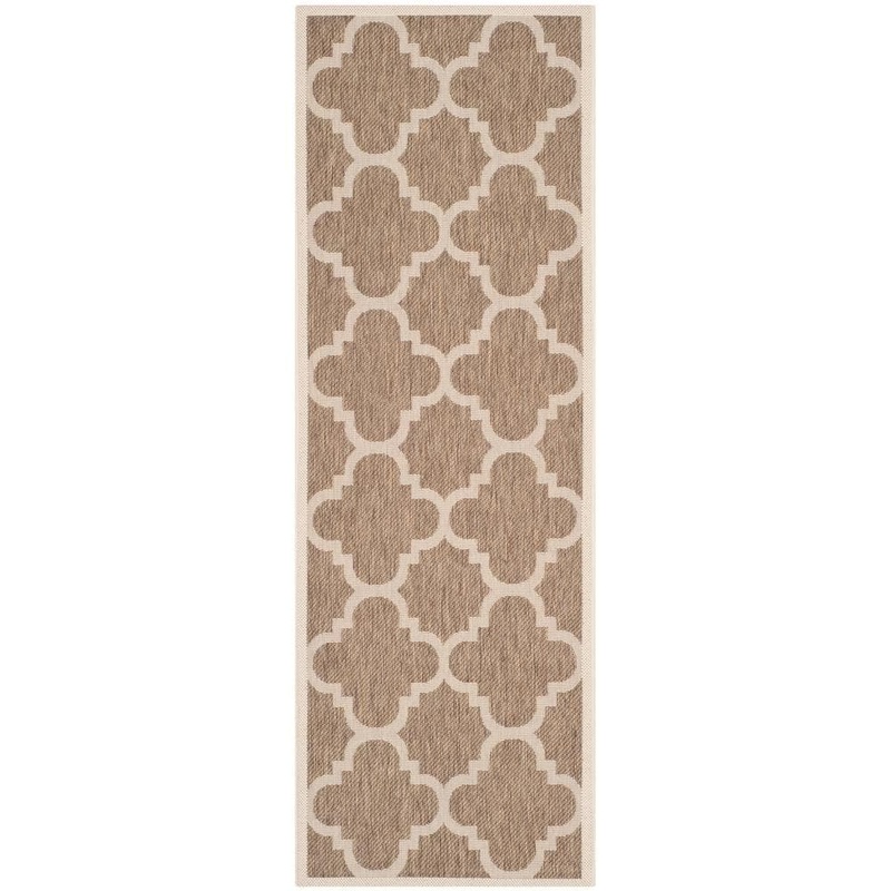 SAFAVIEH Courtyard Brown 2 ft. x 7 ft. Geometric Indoor/Outdoor Patio  Runner Rug CY6243-242-27