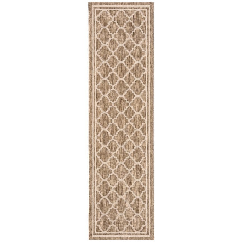 SAFAVIEH Courtyard Brown/Bone 2 ft. x 12 ft. Geometric Indoor/Outdoor Patio  Runner Rug CY6918-242-212
