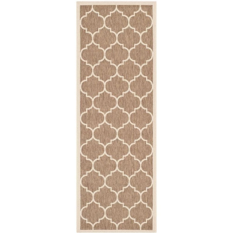 SAFAVIEH Courtyard Brown/Bone 2 ft. x 7 ft. Geometric Indoor/Outdoor Patio  Runner Rug CY6914-242-27