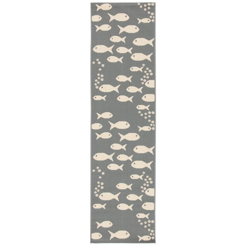 SAFAVIEH Courtyard Dark Gray/Beige 2 ft. x 10 ft. Novelty Fish Indoor/Outdoor Patio  Runner Rug CY6012-236-210