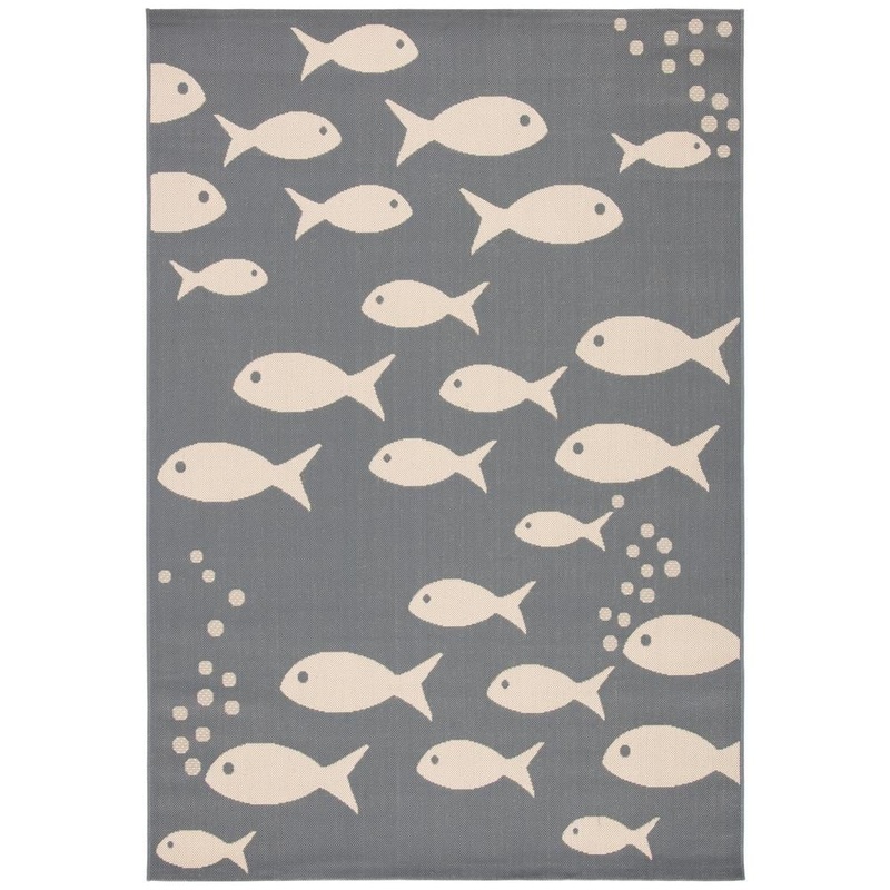 SAFAVIEH Courtyard Dark Gray/Beige 9 ft. x 12 ft. Novelty Fish Indoor/Outdoor Patio  Area Rug CY6012-236-9