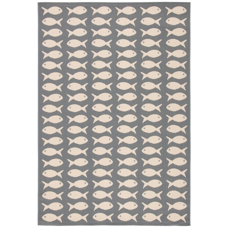SAFAVIEH Courtyard Gray/Beige 4 ft. x 6 ft. Geometric Fish Indoor/Outdoor Patio  Area Rug CY6013-236-4