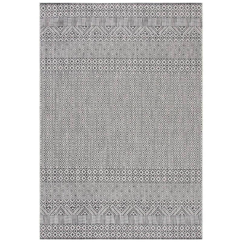 SAFAVIEH Courtyard Gray/Black Doormat 3 ft. x 5 ft. Geometric Diamond Indoor/Outdoor Patio Area Rug CY8235-37612-3