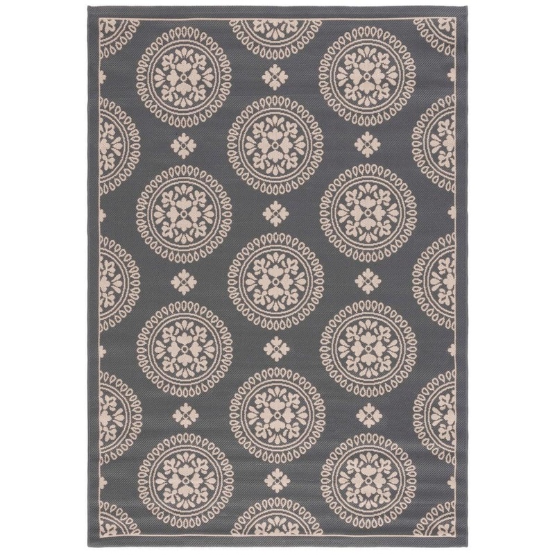 SAFAVIEH Courtyard Gray Doormat 2 ft. x 4 ft. Floral Geometric Indoor/Outdoor Area Rug CY6716-236-2