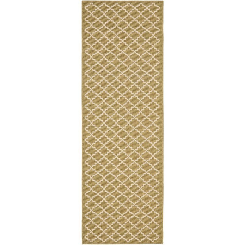 SAFAVIEH Courtyard Green/Beige 2 ft. x 7 ft. Geometric Indoor/Outdoor Patio  Runner Rug CY6919-244-27