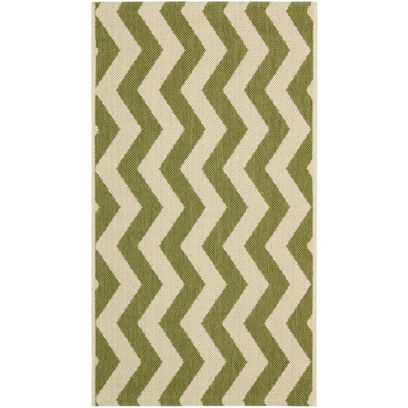 SAFAVIEH Courtyard Green/Beige Doormat 2 ft. x 4 ft. Geometric Indoor/Outdoor Patio Area Rug CY6245-244-2