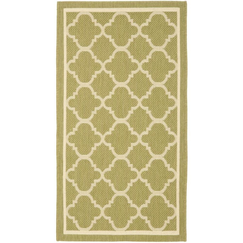 SAFAVIEH Courtyard Green/Beige Doormat 2 ft. x 4 ft. Geometric Indoor/Outdoor Patio Area Rug CY6918-244-2