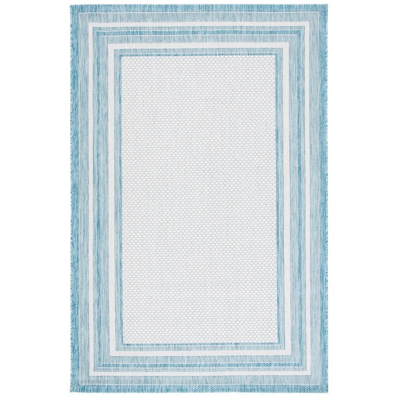 SAFAVIEH Courtyard Ivory/Aqua 5 ft. x 8 ft. Solid Striped Indoor/Outdoor Patio  Area Rug CY8475-53612-5