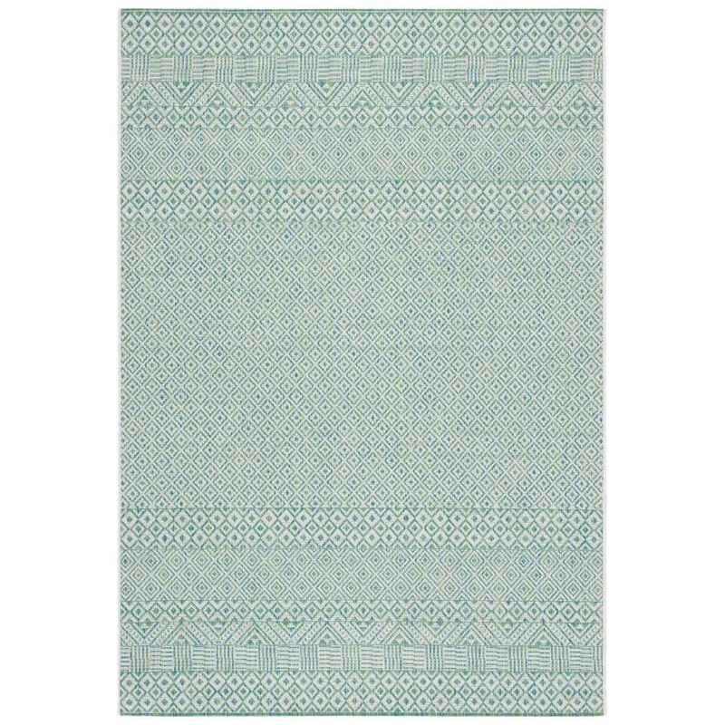 SAFAVIEH Courtyard Ivory/Green 9 ft. x 12 ft. Modern Geometric Diamond Indoor/Outdoor Patio Area Rug CY8235-55712-9
