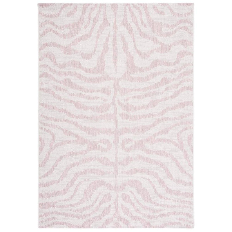 SAFAVIEH Courtyard Ivory/Pink Doormat 3 ft. x 5 ft. Zebra Indoor/Outdoor Area Rug CY8444-56212-3