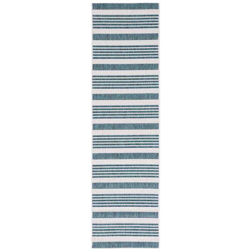 SAFAVIEH Courtyard Ivory/Teal 2 ft. x 8 ft. Runner Geometric Striped Indoor/Outdoor Area Rug CY8062-53512-28