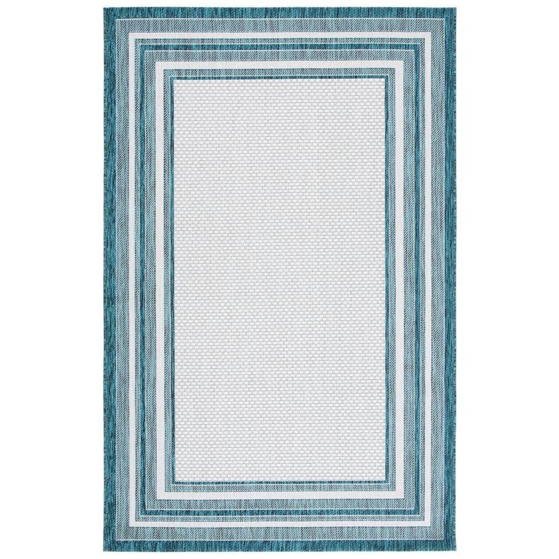 SAFAVIEH Courtyard Ivory/Teal 8 ft. x 10 ft. Solid Striped Indoor/Outdoor Patio  Area Rug CY8475-53512-810