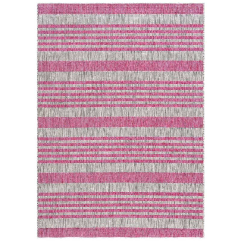 SAFAVIEH Courtyard Light Gray/Fuchsia 5 ft. x 8 ft. Geometric Striped Indoor/Outdoor Area Rug CY8062-39712-5