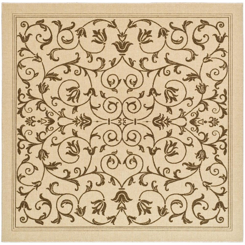 SAFAVIEH Courtyard Natural/Brown 8 ft. x 8 ft. Square Border Indoor/Outdoor Patio  Area Rug CY2098-3001-8SQ